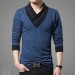 Mens V Neck Full Sleeve T Shirt Blue - Ggm